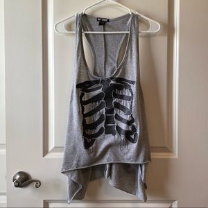 Hot Topic Glitter Graphic Ribcage Crop Tank - L
